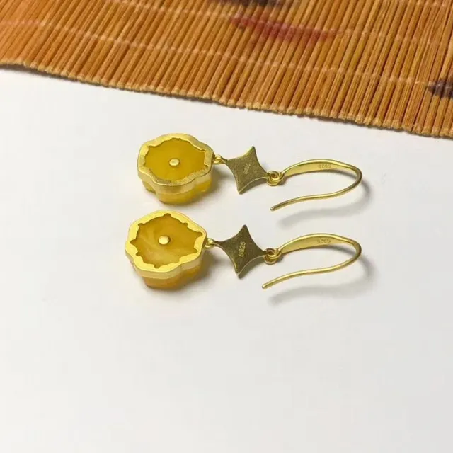 【勝弘珠寶】波羅的海蜜蠟玫瑰花耳環(蜜蠟耳環)