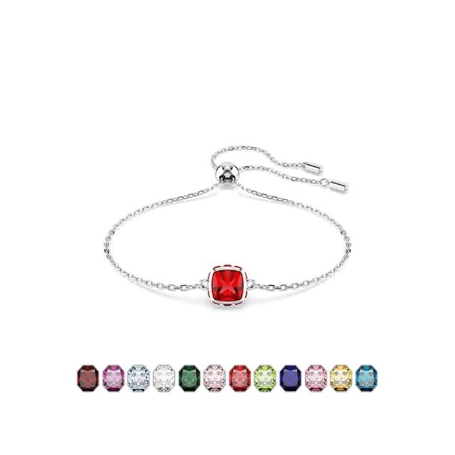 【SWAROVSKI 施華洛世奇】官方直營 Birthstone 手鏈 方形切割 鍍白金色(12色任選_情人節禮物)