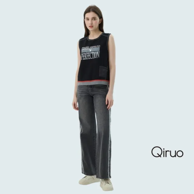 【Qiruo 奇若名品】春夏專櫃精品灰黑牛仔褲4033C 牛仔直筒褲