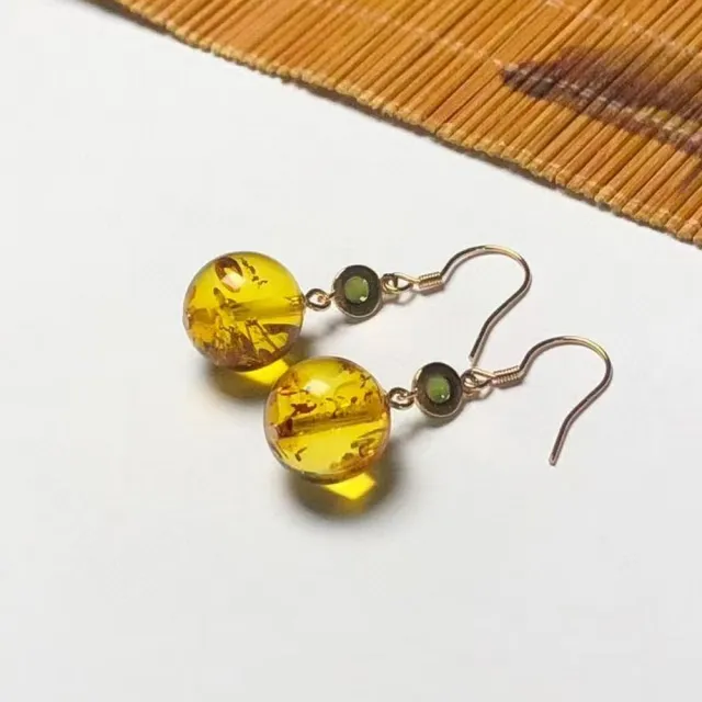 【勝弘珠寶】波羅的海花珀圓珠耳環-12MM(花珀耳環)