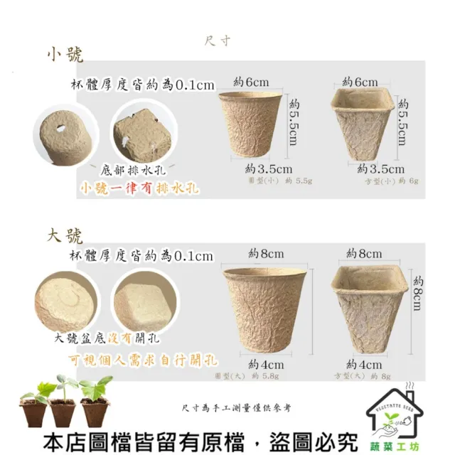 【蔬菜工坊】可降解紙漿育苗杯 6公分 (小圓、小方形)育苗盤 育苗盆 環保盆 紙花盆 育苗器 營養缽 營養盆