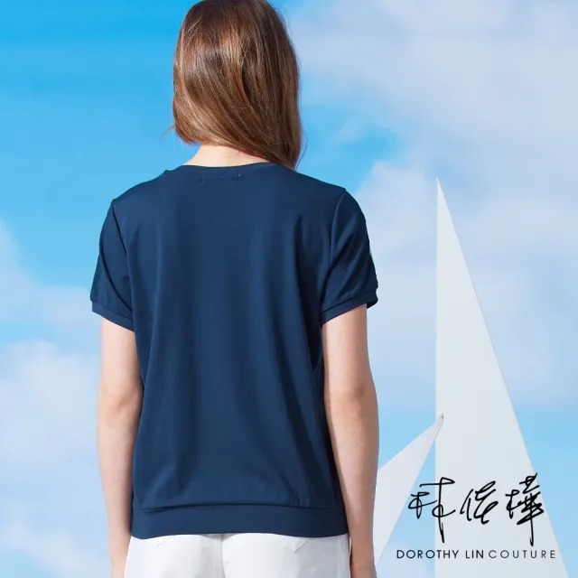 【LUNG.L 林佳樺】Y864A 深藍色幾何藝術印花短袖女裝T恤