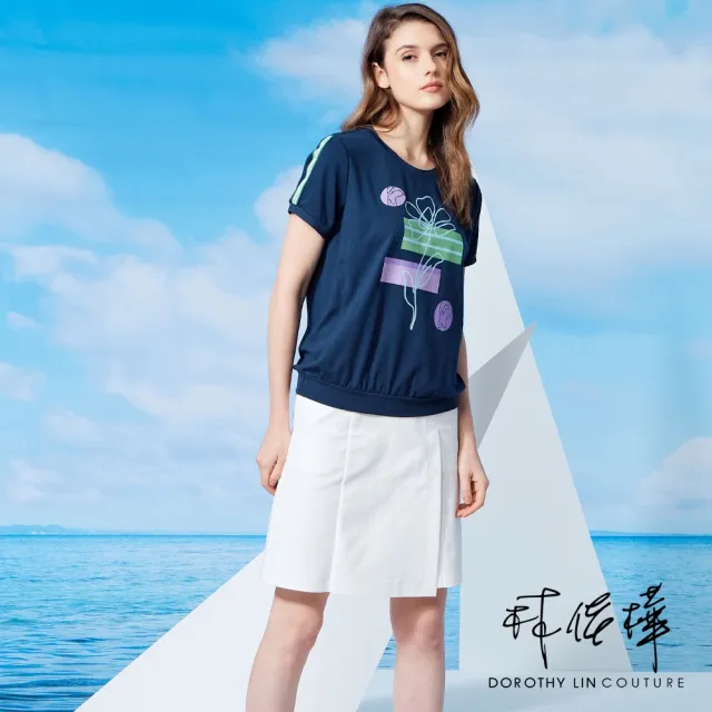 【LUNG.L 林佳樺】Y864A 深藍色幾何藝術印花短袖女裝T恤