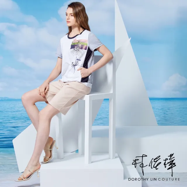 【LUNG.L 林佳樺】Y865A 灰白拼接藝術膠印短袖女裝T恤