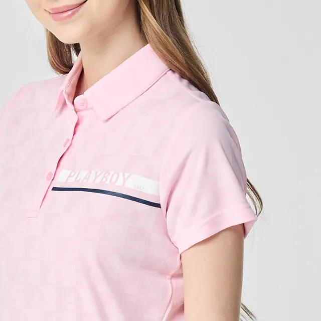 【PLAYBOY GOLF】女款帆船緹花抗UV短袖POLO衫-粉紅(吸濕排汗/高爾夫球衫/KA26101-13)