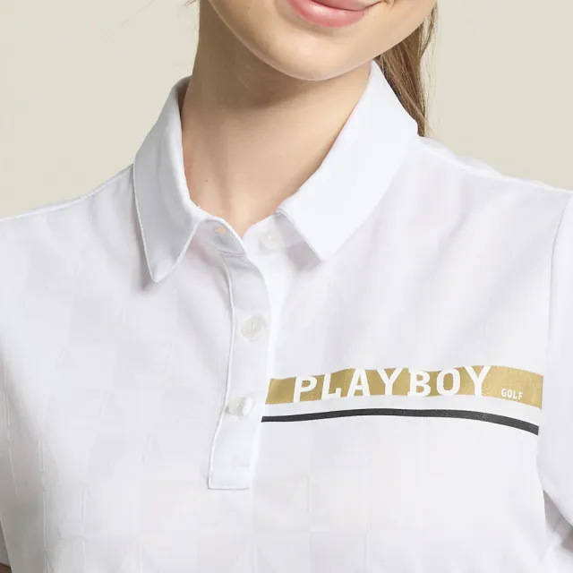 【PLAYBOY GOLF】女款帆船緹花抗UV短袖POLO衫-白(吸濕排汗/高爾夫球衫/KA26101-87)