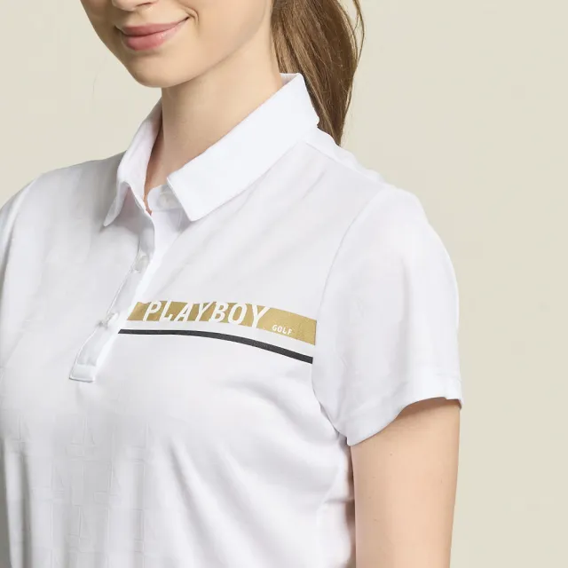 【PLAYBOY GOLF】女款帆船緹花抗UV短袖POLO衫-白(吸濕排汗/高爾夫球衫/KA26101-87)