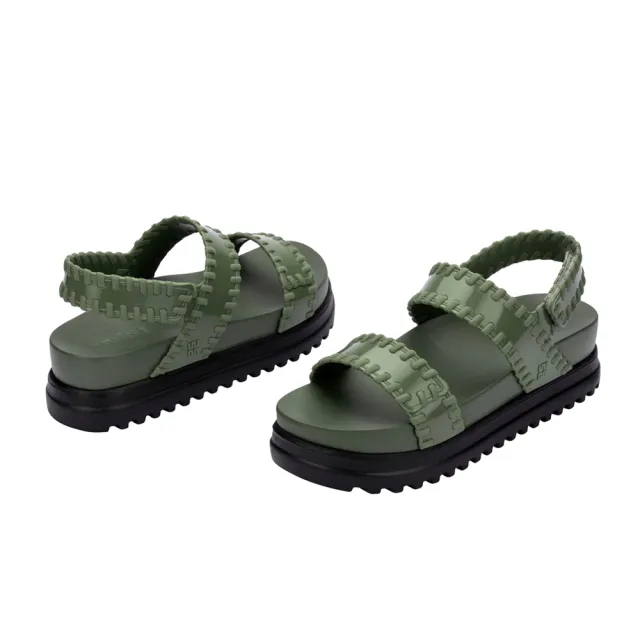 【Melissa】荷葉邊造型厚底涼鞋(墨綠色) 防潑水