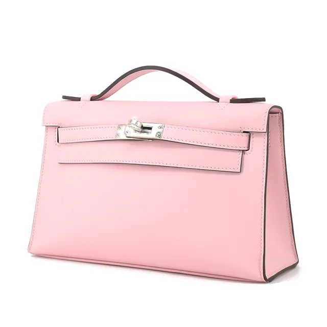 【Hermes 愛馬仕】Kelly Pochette 迷你凱莉一代 K刻 Swift 小牛皮手提包(3Q櫻花粉/金釦)
