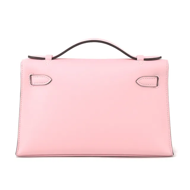 【Hermes 愛馬仕】Kelly Pochette 迷你凱莉一代 K刻 Swift 小牛皮手提包(3Q櫻花粉/金釦)