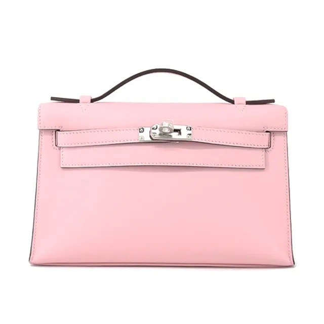 【Hermes 愛馬仕】Kelly Pochette 迷你凱莉一代 K刻 Swift 小牛皮手提包(3Q櫻花粉/金釦)
