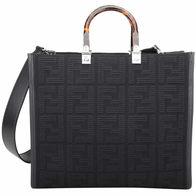 【FENDI 芬迪】Sunshine 中型 3D紋理科技網紗玳瑁提柄兩用托特包-黑色