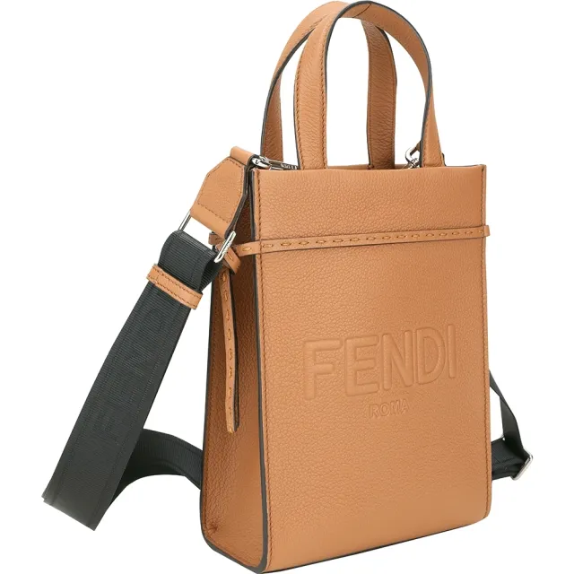 【FENDI 芬迪】Roma Go To 迷你型 荔紋小牛皮兩用托特包-棕色