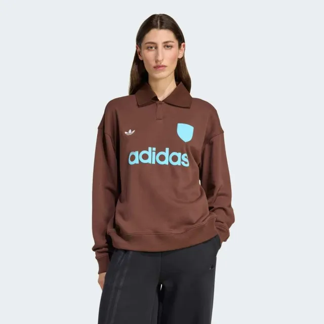 【adidas 愛迪達】Footie Sweat 女 長袖上衣 休閒長袖 棕 亞版 春秋(JZ0879)