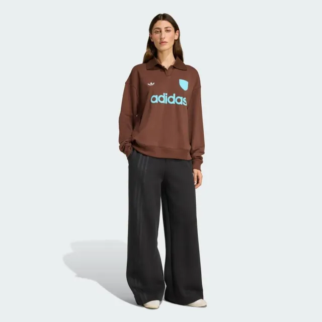 【adidas 愛迪達】Footie Sweat 女 長袖上衣 休閒長袖 棕 亞版 春秋(JZ0879)