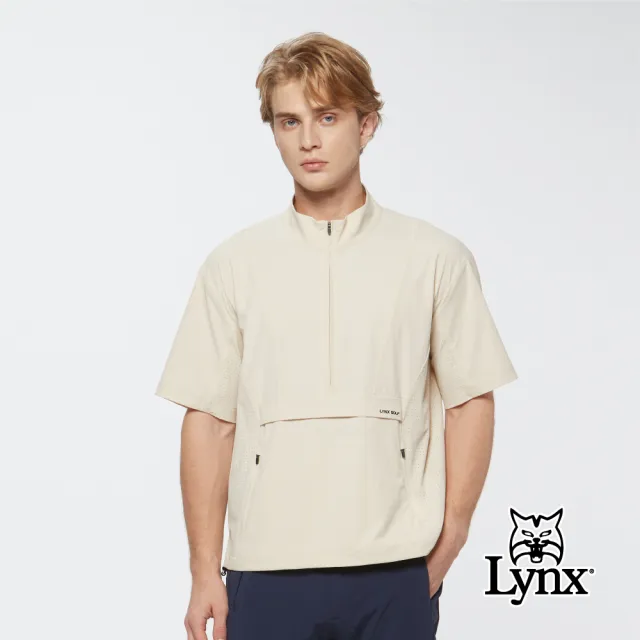 【Lynx Golf】首爾高桿風格！男款防潑水四面彈雙線格半開襟短袖上衣(二色)