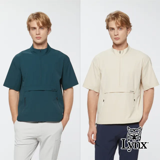 【Lynx Golf】首爾高桿風格!男款防潑水四面彈雙線格半開襟短袖上衣(二色)