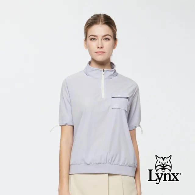 【Lynx Golf】首爾高桿風格！女款吸濕排汗四面彈寬鬆版半開襟短袖上衣(二色)