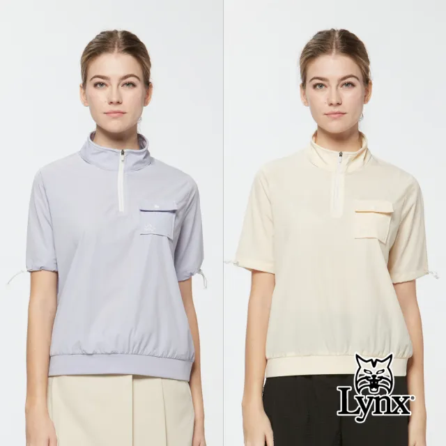【Lynx Golf】首爾高桿風格！女款吸濕排汗四面彈寬鬆版半開襟短袖上衣(二色)