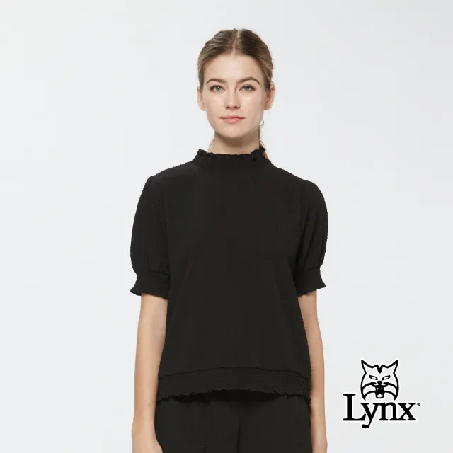 【Lynx Golf】首爾高桿風格！女款吸濕排汗泡泡紗面料寬鬆版立領短袖上衣(三色)