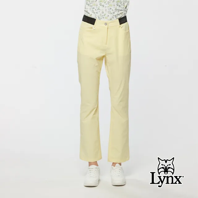 【Lynx Golf】女款吸濕排汗兩側腰圍剪裁彈性九分靴型長褲(二色)