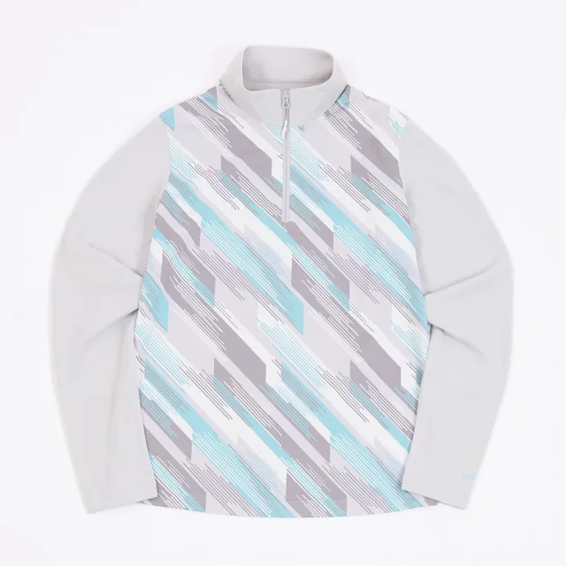 【ADISI】女UPF50+防曬抑菌半門襟長袖印花排汗衣AL2611010 冷灰 S-XL｜抗UV 吸濕排汗 防臭 彈性 排汗衣