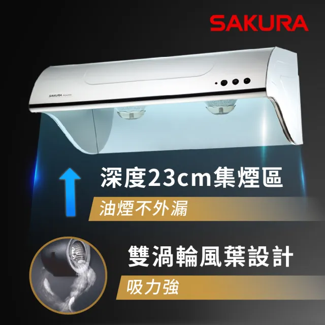 【SAKURA 櫻花】斜背式除油煙機高速雙渦輪+雙效除油90CM(R3262SXL原廠安裝-官方直營)