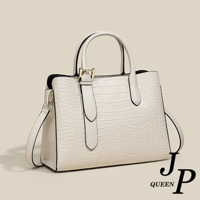 【Jpqueen】歐風鱷魚皮紋大容量真皮通勤手提肩背包(2色可選)