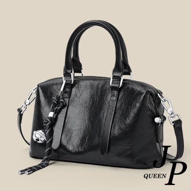 【Jpqueen】鈴鐺流蘇簡約真皮大容量手提時尚通勤肩背包(2色可選)