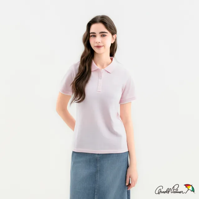 【Arnold Palmer 雨傘】女裝-經典小傘LOGO滾邊短袖POLO衫(淺粉色)