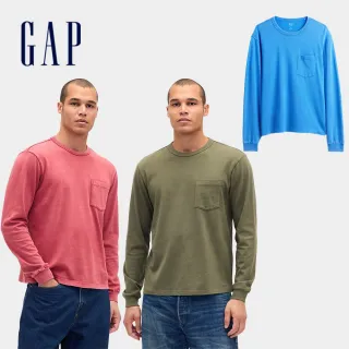 【GAP】男裝 純棉圓領長袖上衣-多色任選(804453)