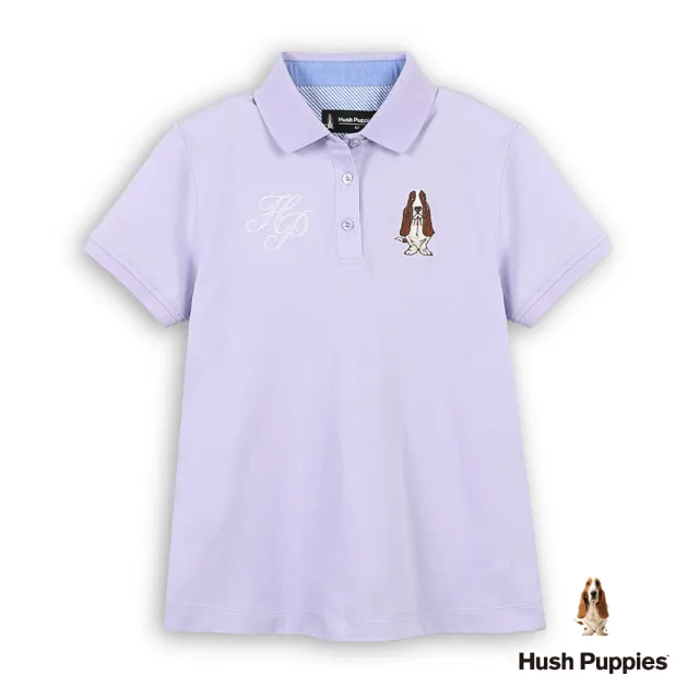 【Hush Puppies】女裝 POLO衫 經典品牌文字刺繡狗POLO衫 (淺紫 / 63201102)