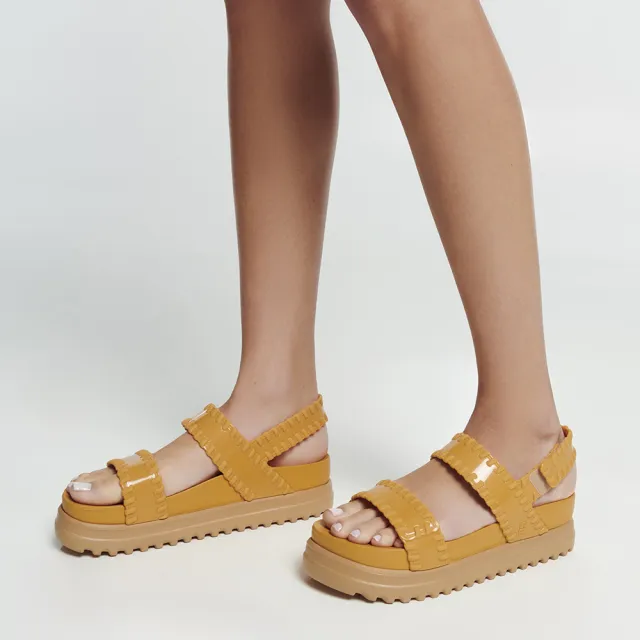 【Melissa】荷葉邊造型厚底涼鞋(黃色) 防潑水