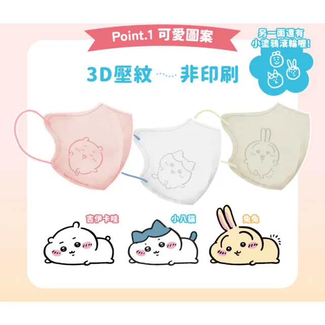 【Injoyyi 幸福物語】吉伊卡哇 成人3D立體醫用口罩5盒組 20入/盒(一盒兩色 Q萌壓紋)