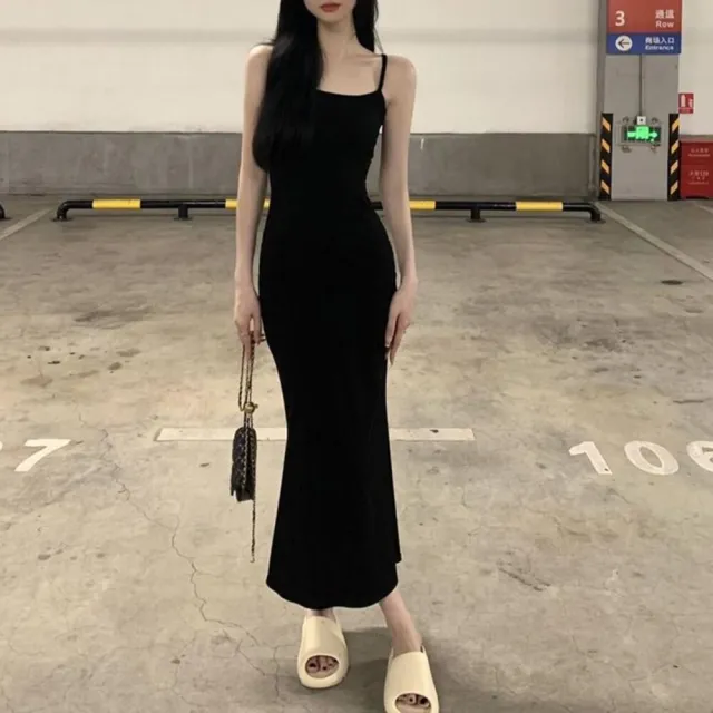 【Uicy】韓版顯瘦吊帶長版洋裝 連身裙 吊帶裙 吊帶褲 女裝S251