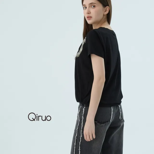 【Qiruo 奇若名品】春夏專櫃精品黑色短袖上衣4017A  造型字母女裝