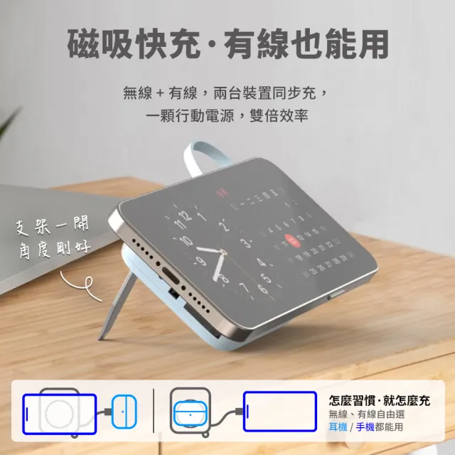 【AZOMA】T10 五合一磁吸無線快充 10000mAh 行動電源 台灣製造(磁吸/自帶線/無線/具Wh標示)