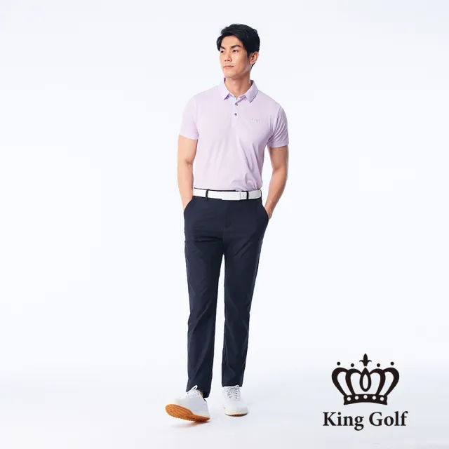 【KING GOLF】速達-網路限定款-男款小菱格紋印花涼感短袖POLO衫/高爾夫球衫-粉色