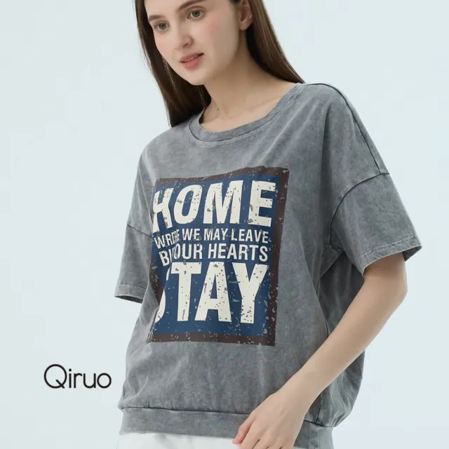 【Qiruo 奇若名品】專櫃精品淺灰色時尚女人短袖上衣2527A  棉質女裝