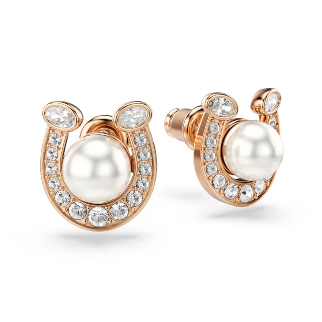 【SWAROVSKI 施華洛世奇】官方直營 Symbolica 耳釘水晶珍珠 密鑲 馬蹄鐵 白色 鍍玫瑰金色調 | 5736980