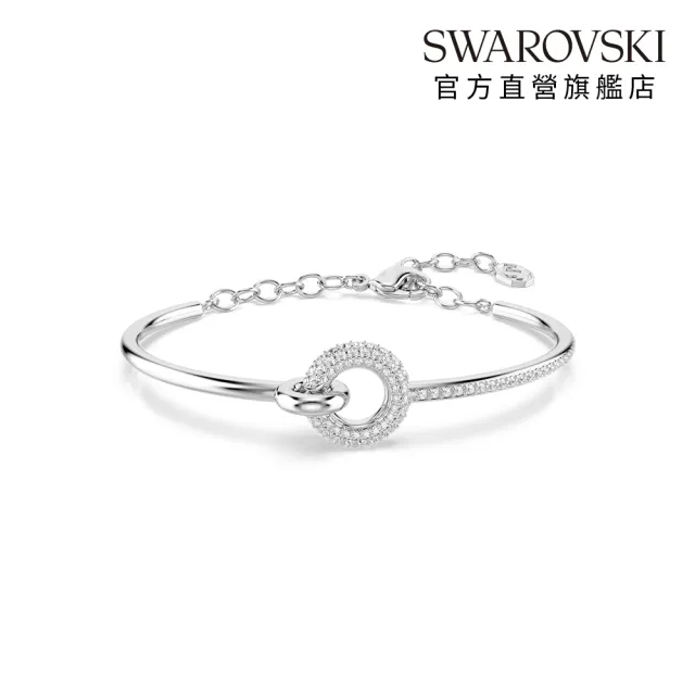 【SWAROVSKI 施華洛世奇】官方直營 Dextera 圓形切割手鐲 白色 鍍白金色 | 5743569