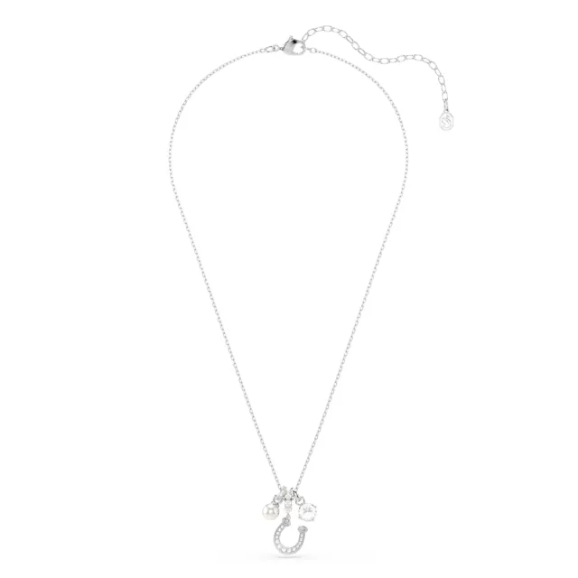 【SWAROVSKI 施華洛世奇】官方直營 Symbolica 馬蹄鐵水晶珍珠鏈墜 圓形切割 密鑲 鍍白金色 | 5736247