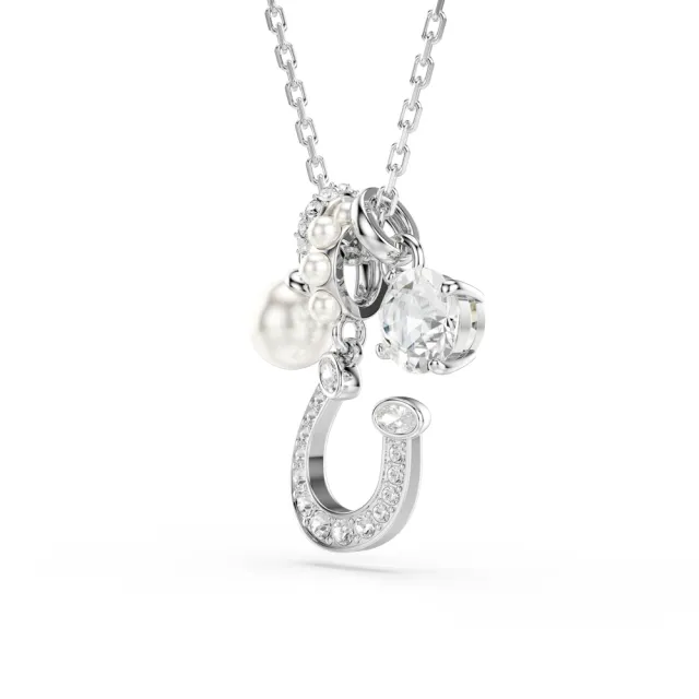 【SWAROVSKI 施華洛世奇】官方直營 Symbolica 馬蹄鐵水晶珍珠鏈墜 圓形切割 密鑲 鍍白金色 | 5736247