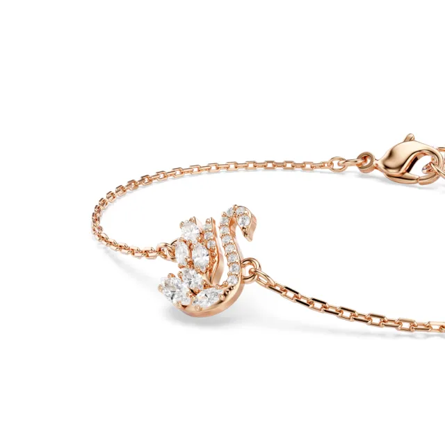 【SWAROVSKI 施華洛世奇】官方直營 Swan 天鵝手鏈 混合式切割 白色 鍍玫瑰金色調 | 5738202