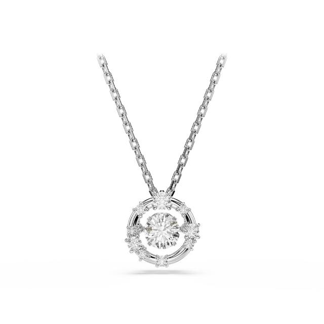 【SWAROVSKI 施華洛世奇】官方直營 Constella  Dancing stone鏈墜 圓形切割 白色 鍍白金色 | 5738247