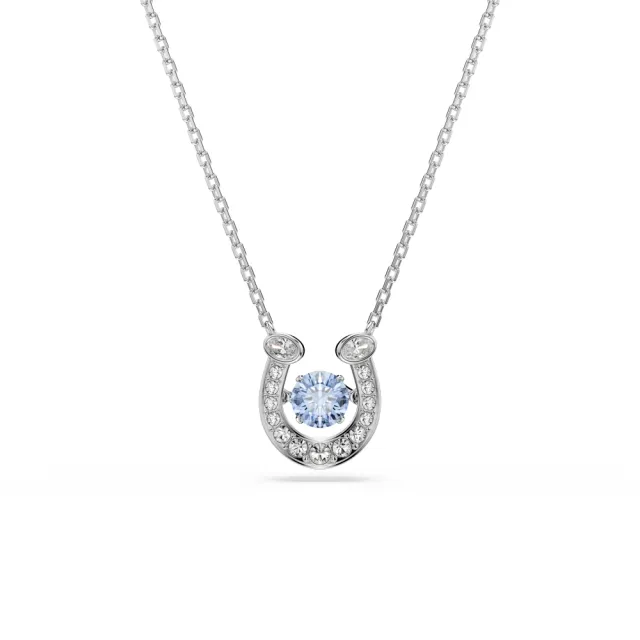 【SWAROVSKI 施華洛世奇】官方直營 Symbolica 馬蹄鐵 藍色鏈墜 圓形切割 密鑲 鍍白金色 | 5746562