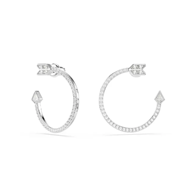 【SWAROVSKI 施華洛世奇】官方直營 Idyllia 箭頭大圈耳環 鍍白金色 愛神系列 | 5741522