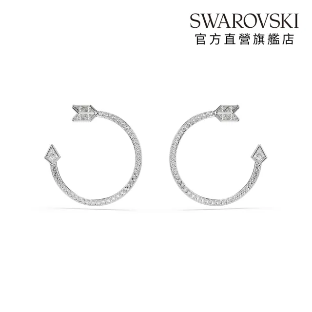 【SWAROVSKI 施華洛世奇】官方直營 Idyllia 箭頭大圈耳環 鍍白金色 愛神系列 | 5741522