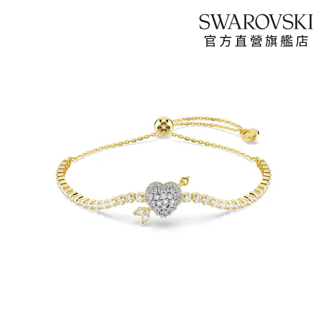 【SWAROVSKI 施華洛世奇】官方直營 Idyllia 愛心與箭頭手鏈 鍍金色色調 愛神系列 | 5744061