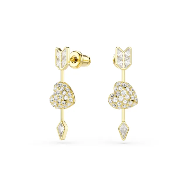 【SWAROVSKI 施華洛世奇】官方直營 Idyllia 愛心與箭頭耳環 鍍金色色調 愛神系列 | 5737295